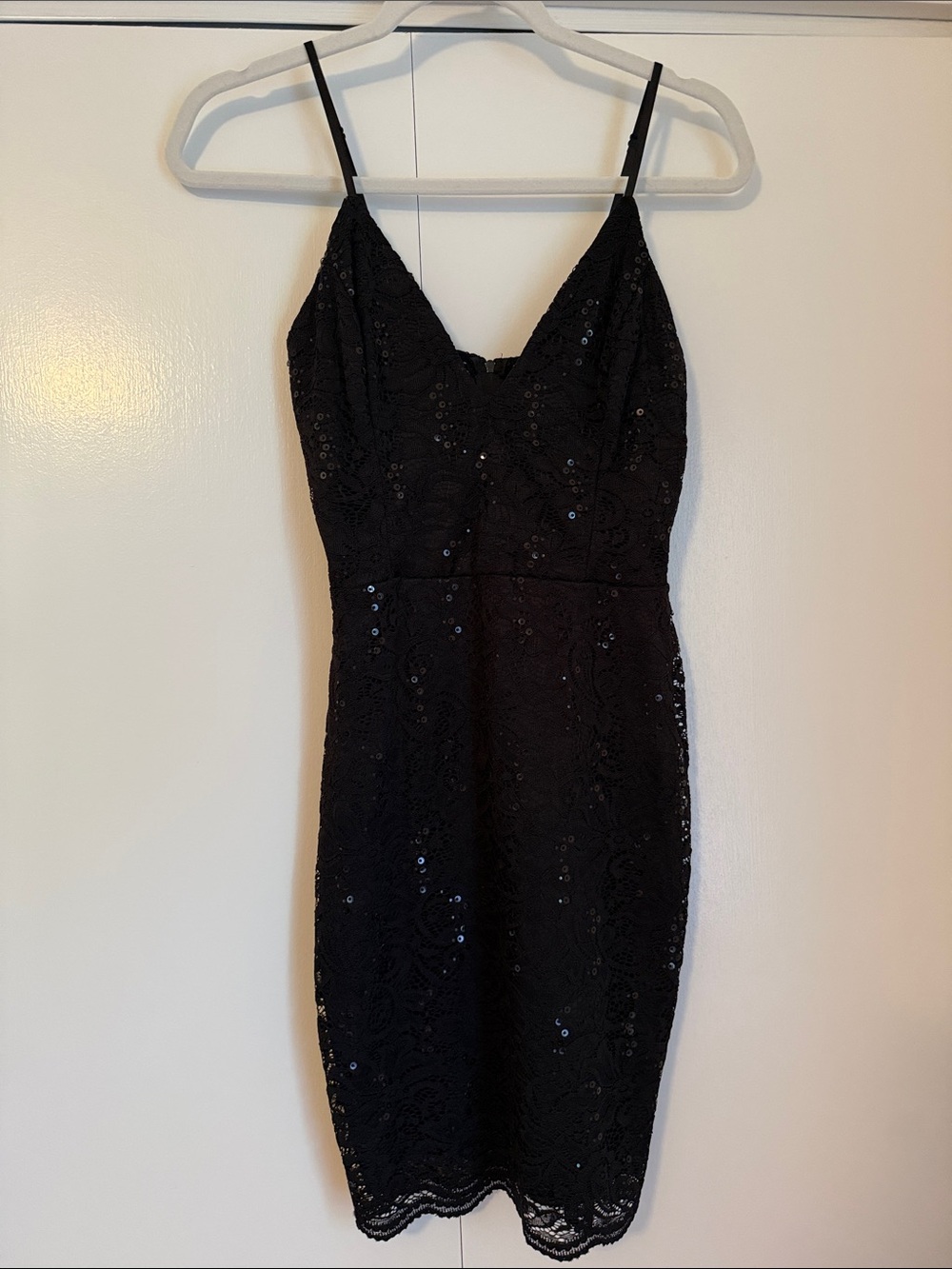Charlotte Russe Black Sequin Lace Spaghetti-Strap Mini Dress